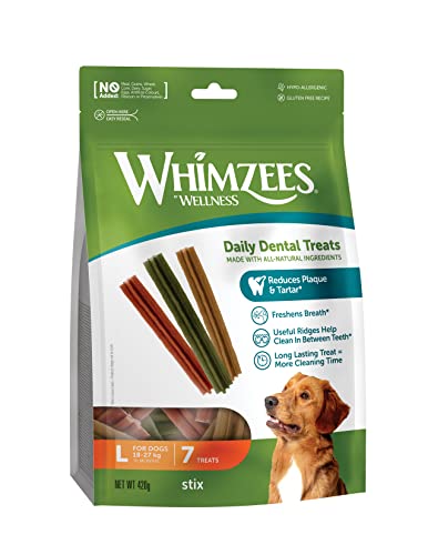 WHIMZEES Stix L, Stix da Masticare Per l'igiene Dentale per Cani di Grande Taglia (18-27kg), Ingredienti Naturali, Senza Cereali, 7 Pezzi, Taglia L