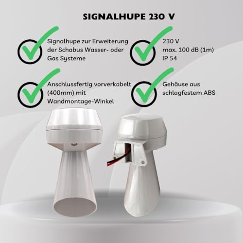Schabus 200982 Signalhupe, Kleinhupe mit Trichter für akustische Anwendungen, 230 V, grau