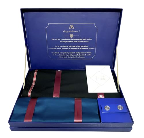 Image of JHABAK'S Men's 100% Pure Cotton Unstitched 1.7 Meters Shirt Piece - 3.25 Meters Suit Fabric Set with Cufflinks (Multicolour, All Weather Fabric, Attractive Box)