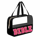 JOJOPOLLO Chenille Pink Letter Bible Bag for Study Supplies Bible Cover Case for Women Girl, Church Bag for Bible Accessories with Handle and Zipper, Christian Gifts