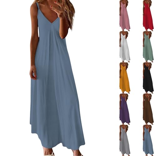 a-Linien Sommerkleid Damen Sommerkleid Maxi Trägerkleid Leicht und Luftig Kleider Sommer Elegant Kleid Große Größen Strandkleid A-Line...