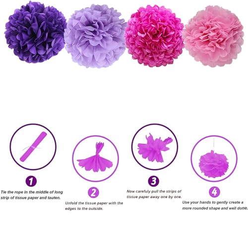 Image of We Moment Purple Pink Tissue Paper Pom Poms for Purple Pink Girl Party Decoration Ceiling Wall Hanging Tissue Pom Poms 12pcs 4 Colors Hot Pink Light Pink Deep Purple Light Purple of 12 Inch 10 Inch