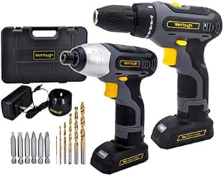 Werktough 17pcs Cordless Drill Driver Impact Screwdriver 1/4" Combo Kit 2 Lion BatterIies Tool Kit Home Improvement Tool Set Cordless Tools Home Repair with Fast Charger CC006