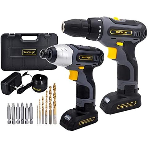 Werktough 17pcs Cordless Drill Driver Impact Screwdriver 1/4" Combo Kit 2 Lion BatterIies Tool Kit Home Improvement Tool Set Cordless Tools Home Repair with Fast Charger CC006 Cover