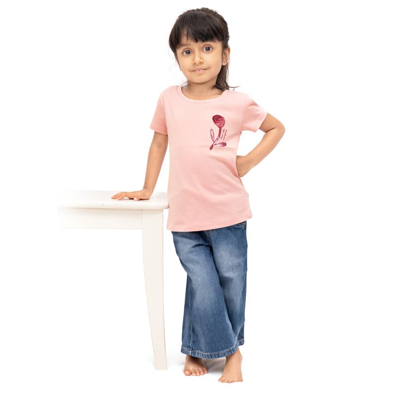 Image of Real Basics Cotton Regular Fit Half Sleeve Cotton T-Shirts for Girls - Round Neck Tops for Girl, Multicolor - Pack of 3