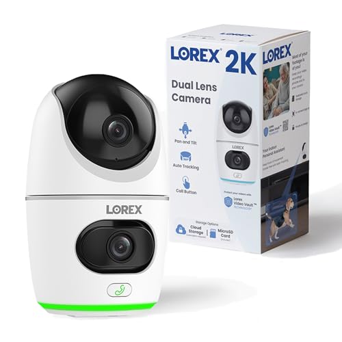 Lorex 2K Dual Lens Indoor Wi-Fi Security Camera | Auto-Tracking | 360° Pan-Tilt...