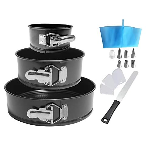 MiHerom Nonstick Springform Pan Set,4-7-9.5 Inch Leakproof Round Cheesecake Pans,Advanced Spraying,Thick Higher Side Cake Pans with Spatulas,Quality Piping Set,Fit in Pressure Pot,Air Fryer for Baking Cover