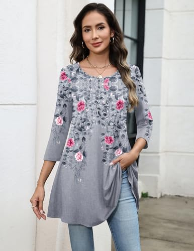 Image of Zeagoo Women Tops 3 /4 Sleeve Dressy Casual Plus Size Tunics Loose Blouses