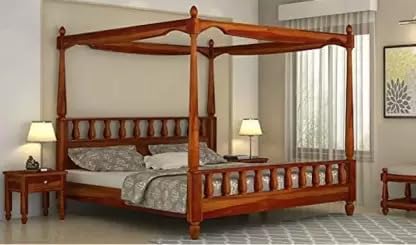 Image of Solid Wood King Bed (Finish Color - Honey, Delivery Condition - Knock Down) Be the First to Review This Product
