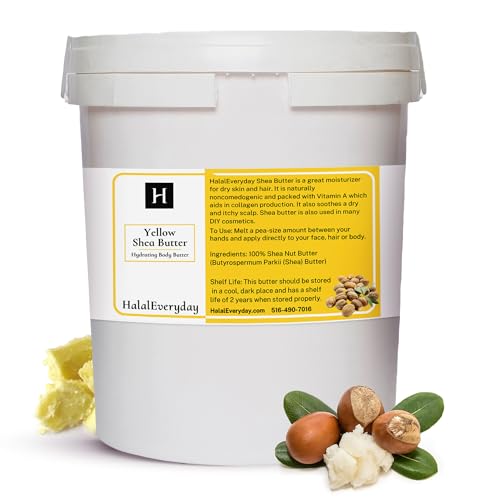 HalalEveryDay Raw Unrefined Grade A Soft and Smooth Yellow African Shea Butter from Ghana - Amazing quality and consistency - comes in a 16 oz Jar - Total weight approximately 14 oz