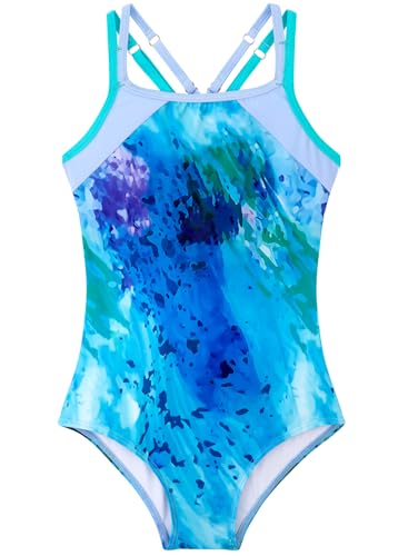 Image of Belovance Girls Swimsuit One Piece Swimwear Adjustable Straps Back Cutout Athletic Sport Kids Tween Bathing Suit 5-14 Years