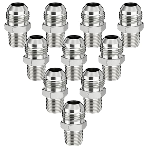 Image of 10 Pack Hydraulic Hose Adapter Fittings: 3 /4 inch JIC 37 Male x 1 /2 inch NPT Male, Straight Tube Connectors with Protection Cover