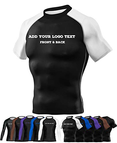 Customized Men's No-Gi Uniform Compression Sports Shirt Skin Running Tee, Short Sleeve White Small