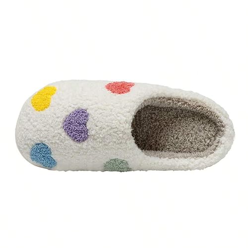 Image of Women's Men's Cute Fuzzy Heart Slippers Memory Foam Fluffy Couple Slippers Cozy House Indoor Outdoor Shoes