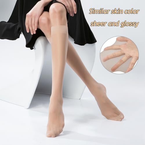 Image of Womens 6 Pairs Knee High Sheer Tight Stockings Silky Ultra Thin Through High Elasticity Stockings Reinforced Toe