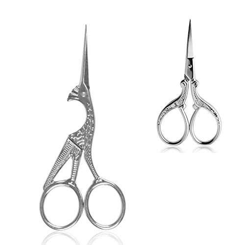 BIHRTC 4.5 Inch Bird Sewing Scissors and 3.6 Inch Embroidery Scissors Stainless Steel Sharp Tip Classic Stork Scissors DIY Tools Dressmaker Shears Scissors for Sewing Craft Needpoint Silver Scissors