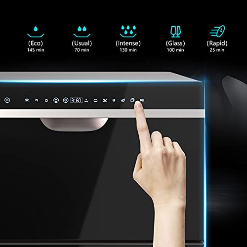 GOFLAME Countertop Dishwasher Portable, Countertop or Built-in Dishwasher with 6 Place Settings and 5 Cleaning Presets, LED Touch Screen, Compact Dishwashing Machine for Homes, Dorms, RVs