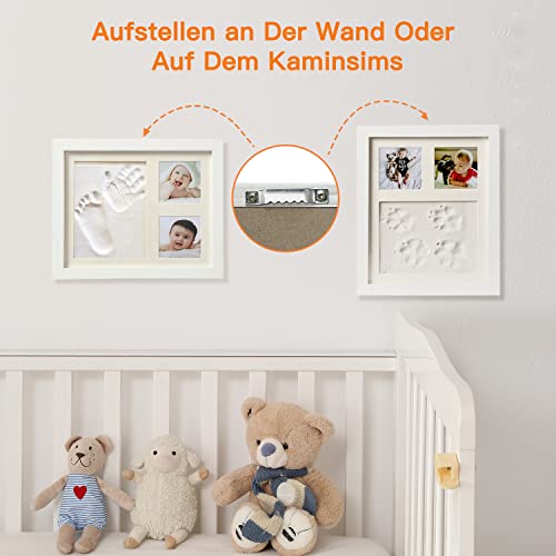 PewinGo Baby Handabdruck und Fußabdruck Set, Gipsabdruck Baby Abdruck/Abdruckset mit Echtholz Bilderrahmen- Perfekte Geschenkidee für Babydusche Geschenk/Babyparty,Pfotenabdruck Set Katze/Hund