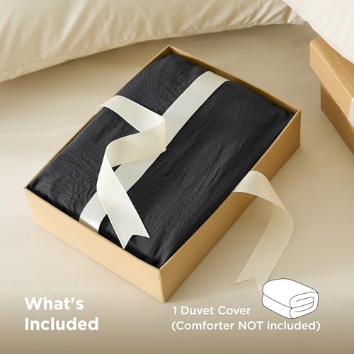 Image of Bedsure Prewashed Black Duvet Cover King Only, Cotton-Like Feel | 1 Duvet Cover Only, No Pillow Shams, Ultra Soft, Relaxed Texture, Zipper Closure, 8 Corner Ties, Year-Round, Easy Care