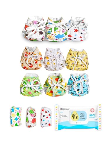 Image of SuperBottoms DryFeel Langots for Newborn Baby (5-10kg) | Reusable Cotton Baby Cloth Nappies with 99% Pure Water Baby Wipes (40 Wipes), Gentle & Alcohol-Free