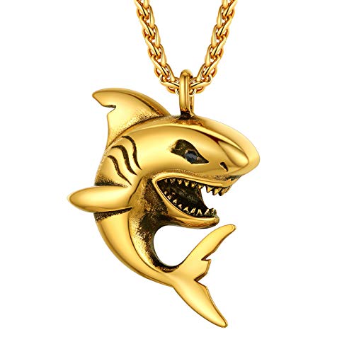 PROSTEEL 69 Shark Gold Chain Pendant Chains for Men Boys Mens Jewelry Fish Stainless Steel Animal Golden Necklace