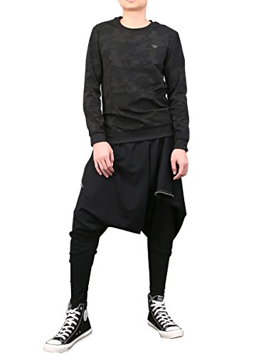 ellazhu Men's Black Fashion Loose Fit Drop Crotch Yoga Casual Harem Long Pants GYM161 A4