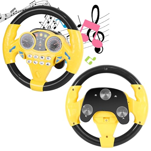 fifibang Volant Jouet Enfants，Musique Volant Musique avec Rotation 360°, Enfants Volant Outil pour Voiture，Jouet éducatif interactif pour Enfants de 3 Ans et Plus (Jaune)