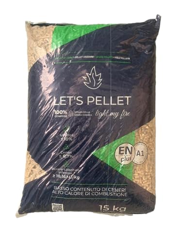 Pellet premium Bancale LET\'S PELLET, 70 sacchi da 15 kg, certificato ENPLUS A1, abete 100%, Cambia il tuo modo di riscaldamento sostenibile e conveniente