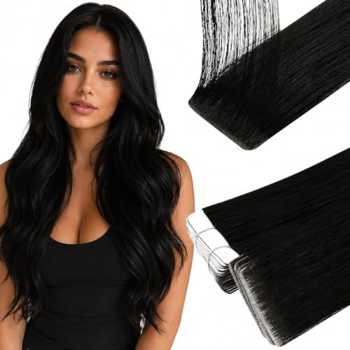 Image of Full Shine Injected Tape in Hair Extensions Human Hair, 1B Soft Black, 16 Inch, 40G, 20PCS, Invisible Wear, Seamless Finish, Natural Density, Daily Wear, Office Ready Hair, Polished Appearance