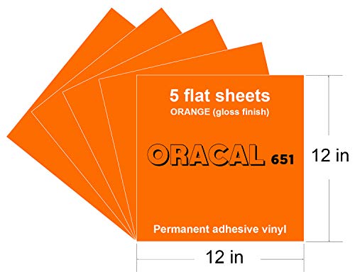 Orange Oracal 651 Vinyl , 5 Pack 12”X 12” Glossy Orange Permanent Adhesive Backed Vinyl Sheets For Indoor/Outdoor Lettering, Marking, Decorating, Car Decals, Window Graphics, For Cricut, Silhouette... #TOP1