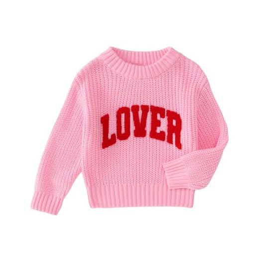 CM C&M WODRO Toddler Valentines Outfit Boy Girl Lover Embroidered Knit Sweater Kid Warm Crewneck Top Pullover Sweatshirt (Pink, 4T)