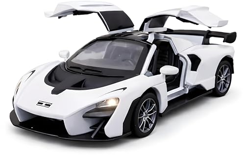 Image of 1:36 Die Cast McLaren Toy Car with Light & Sound, Pull Back Action Metal Sports Car Model with Openable Doors, LED Lights & Music, Toy Car for Kids Boys Girls & Collectors (White)