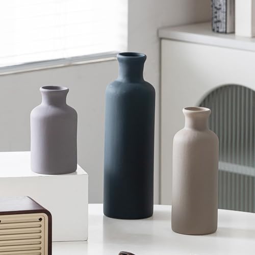 Juego de 3 Jarrones de Cerámica,Jarrones Deco Estética Neutra Boho Floreros Deco Escandinavos,decoración Moderna de la casa de Campo,para la Sala de Estar,el Estante (Multi Gris)