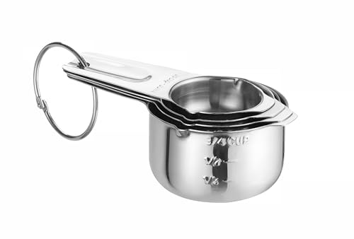 HENDI Tazze di misurazione, set da 4 pezzi: 30-180 ml, impilabili, marcatura incisa della capacità, cucchiai di misurazione, set di misurini, lavabili in lavastoviglie, 135x80x(H)45mm, inox