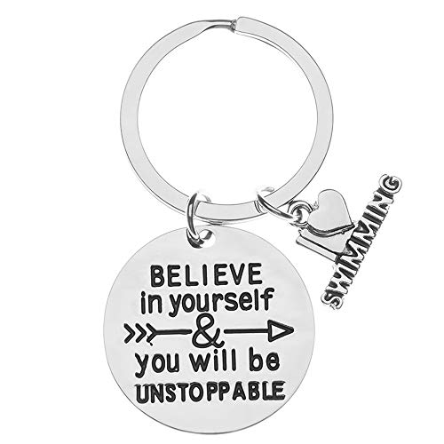 Sportybella Swim Charm Keychain, Inspirational Believe in Yourself & You Will Be Unstoppable Jewelry, Swim Gifts for Swimmers & Swim Teams