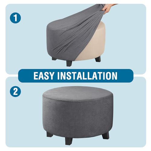 Image of H.VERSAILTEX Ottoman Cover Stretch Ottoman Slipcover Round Ottoman Storage Cover Folding Stool Covers Furniture Protector Cover for Footrest Ottoman Fit Dia 30 inch - 41 inch, Gray