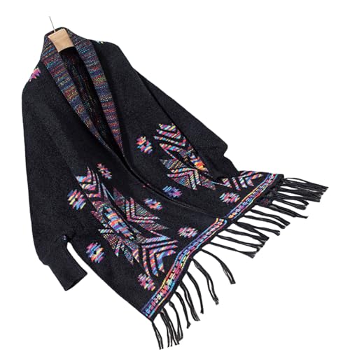 Poncho ethnique à pompons idéal pour les soirées fraîches en terrasse