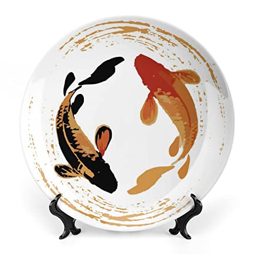Gokays Decorative Plates, Chinese Lucky Koi Fish Display Plate for Home Office Kitchen Table Decor Porcelain Plates 6 Inch, Birthday Gifts