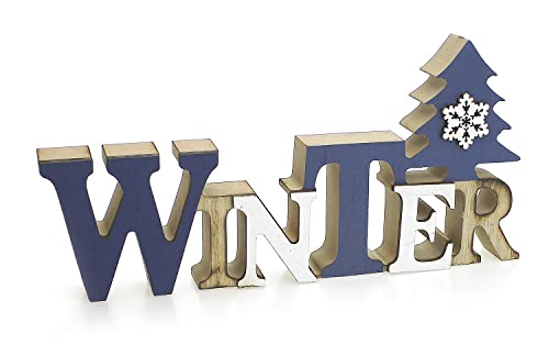 TEMPELWELT Deko Holzaufsteller Schriftzug Winter 23 x 11 cm, Holz Blau...