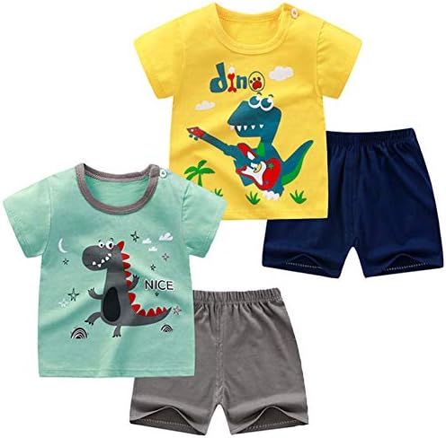 Toddler Boys T-shirts and Shorts 4 Pcs Dinosaur Short Set Summer Clothes Outfit