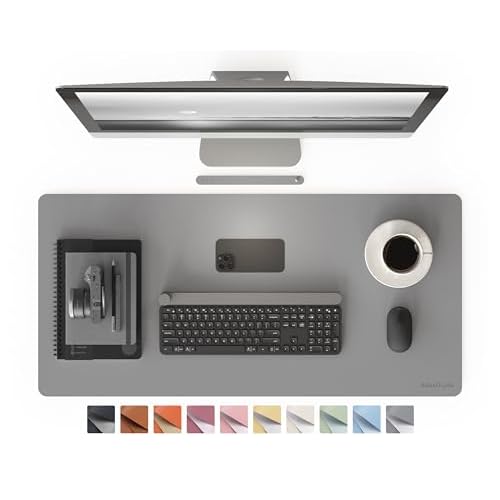 RENMTURE PU Mouse Pad, Faux Leather Large Desk Pad, Home Work Office Accessories, Non-Slip Desk Mat, Waterproof Gaming Pad Desk Blotter (36"x17", Gray)