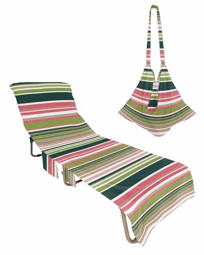 Geometric Rainbow Beach Chair Towel Covers for Chaise Lounge with Side Pocket, Soft Plush Pool Towels Cover for Patio Sunbathing Outdoor 29''x85'' Modern Abstract Minimalist Stripes