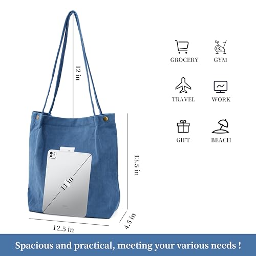 Image of TOPASION Cute Corduroy Tote Bag Canvas Shoulder Handbags for Women Travel Shopping