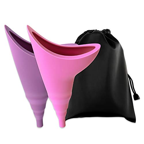 EEEKit 2 Pcs Female Urination Device, Portable Urinal Funnel Silicone Urine Cups, Reusable Pee Funnel for Women Standing Up to Pee, Travel, Camping, Outdoor, Activities - Pink/Lavender