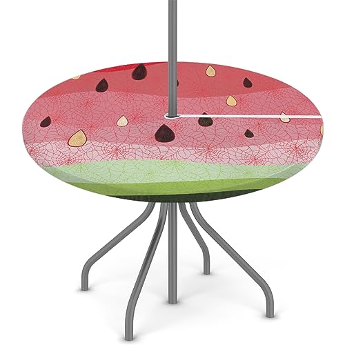 FZDXZJJ Red Watermelon Round Outdoor Tablecloth with Umbrella Hole and Zipper,Summer Watermelon Fitted Tablecloth Elastic Edge Patio Table Cover for Spring Summer Picnic Party 36