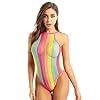 Sexy Lingerie Vrouwen Badpak Uit Één Stuk Bodysuit Strepen Badmode Doorzichtige Visnet Zwemkleding Sexy Strandkleding…