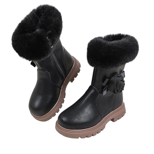 Fuzzy Winter Warm Ankle Boots for Girls:Fashion Fleece Side Zipper Pull on Hiking Wedding Party Dress Shoes Footwear（Size13,Black