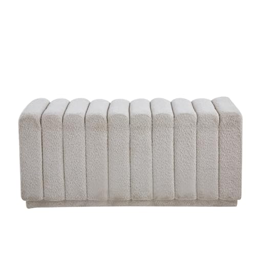 Tiiiopkvvv Modern Dining Room Living Room Teddy Fabric Bench End of Bed Stool with Safety Hinge Compatible with Bedroom, Living Room, Entryway, White Teddy.,Non-Slip (White One Size) - Image 3