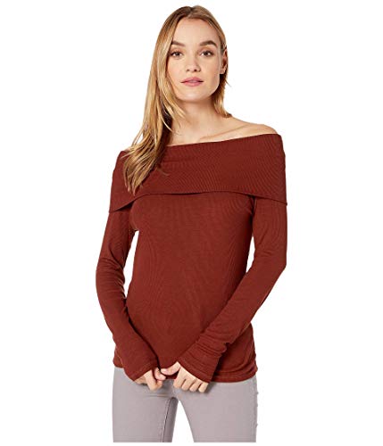Michael Stars Elaine 2X1 Rib Convertible Off-The-Shoulder Top Chestnut One Size (US 0-12)