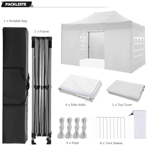 Image of COBIZI 10x15 Pop Up Canopy Tent with 4 Sidewalls,Heavy Duty Canopy,White